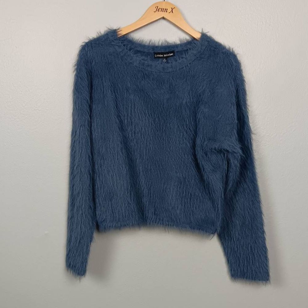 NWT Catherine Maladrino Blue Long Sleeve Crew Neck Sweater Size Medium